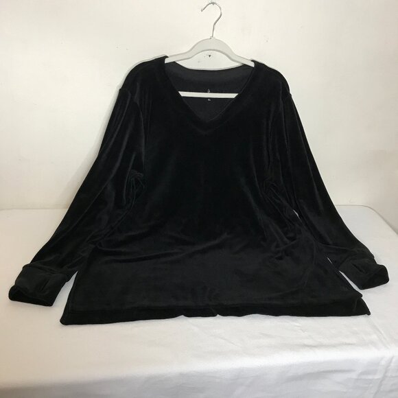 Cuddl Duds Size XL Black Velvet Tunic Popover Top With Side Slits & Thumbholes - Picture 3 of 10